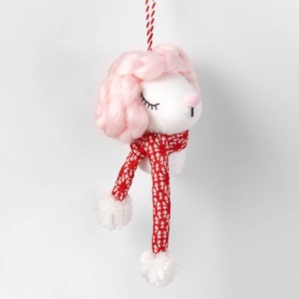 Fabric Poodle Head with Red Scarf Christmas Tree Ornament nwt
